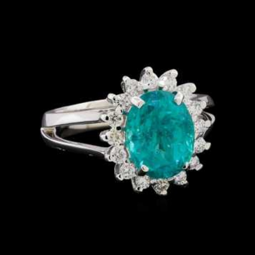 3.48 ctw Apatite and Diamond Ring - 14KT White Gol